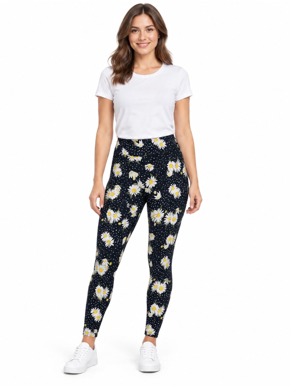 LuLaRoe Black Daisy Cluster High-Waist Leggings